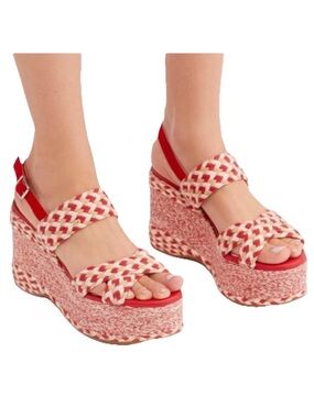 Free People Dolce Red & Cream Woven Braided Platform Women’s Sandals Size 37/ 7
